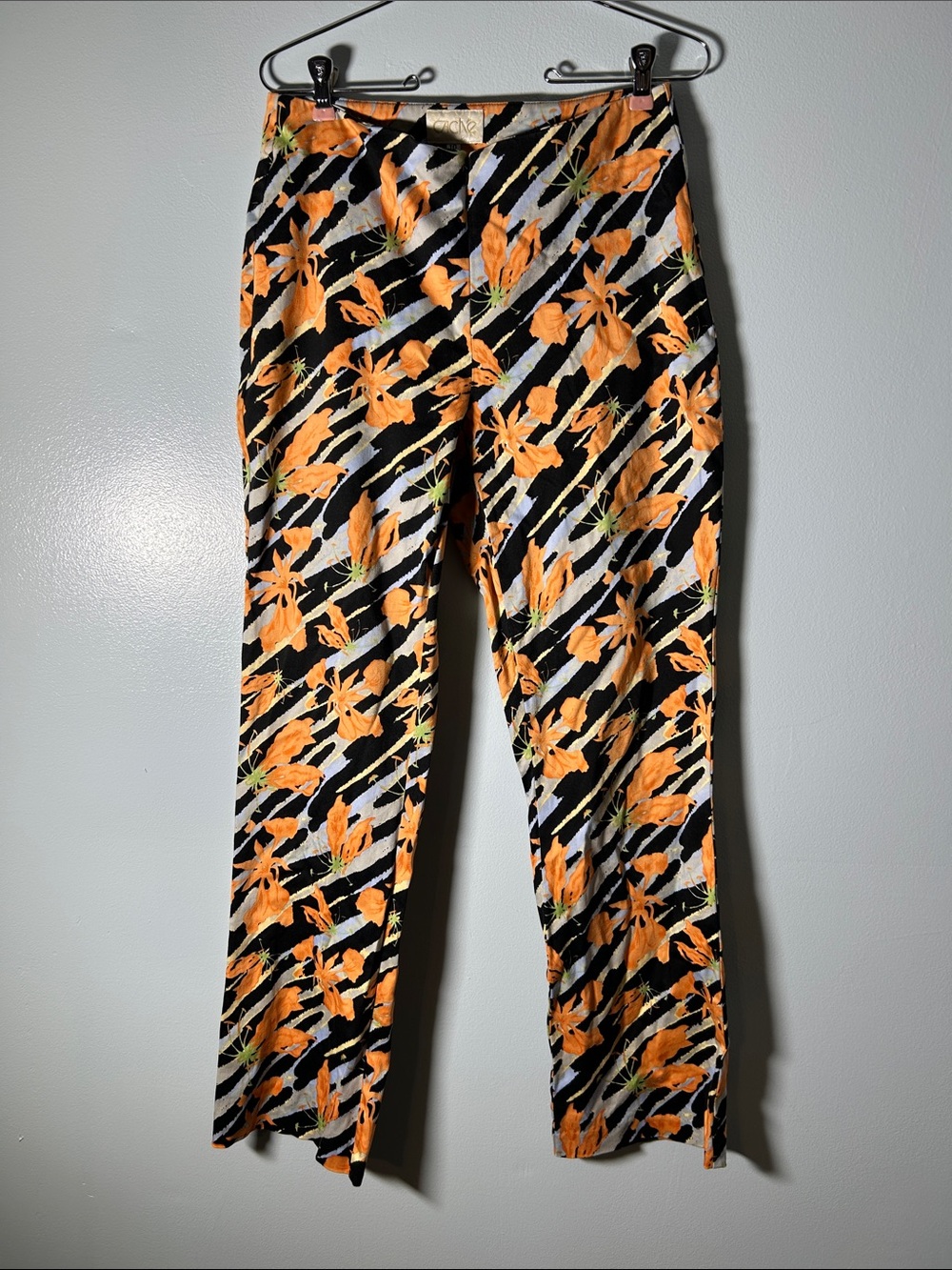 Vintage Cache Black White Orange Floral Stripe Pants
